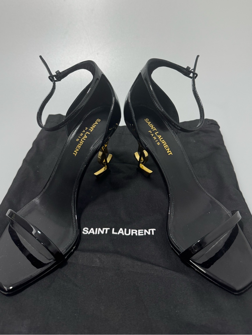 YSL Saint Laurent Opyum Sandals in Patent Leather Black Gold Size EU 37/US 7 - Picture 2 of 9